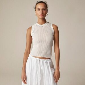 NWT!! J. CREW Sheer Ruffle Trim Tank Top Sequin Embellishments White‎ Glam Small